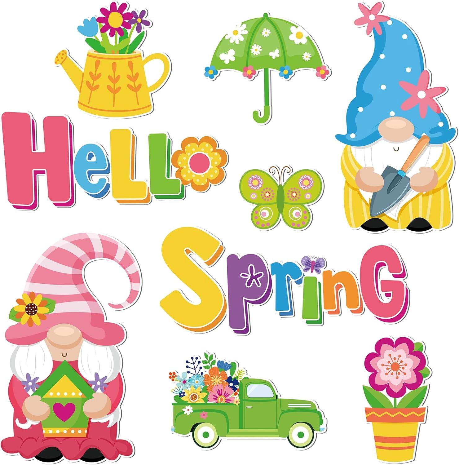 9 Pieces Spring Magnets Gnomes Flower Rainbow Truck Magnetic Stickers Happy Spring Fridge Magnet Decals for Holiday Flowers Refrigerator Metal Door Garage Car Decorations