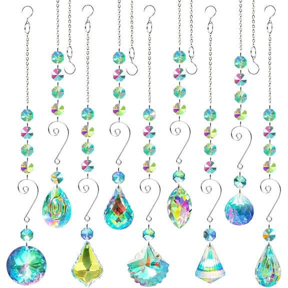 9 Pieces Sun Catchers Indoor Window Suncatcher Crystals Prisms with Chain Pendant Colorful Hanging Ornaments for Windows Chandelier Office Home Garden Decor