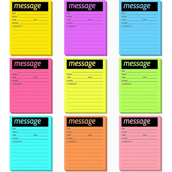 9 Pieces Telephone Message Sticky Notes Pads 4 x 5 Inch Assorted Neon Colors Sticky Notes Urgent Notes Self Stick Note Pads for Work Call, Office Supplies, 50 Sheets/Pack (Fluorescent Colors)