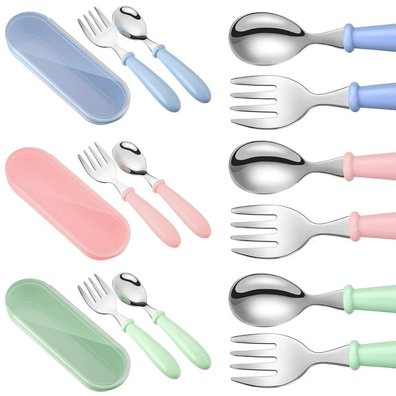 9 Pieces Toddler Utensils, Toddler Forks and Spoons, Kids Silverware Set with Plastic Handle Stainless Steel Silverware, Dishwasher Safe