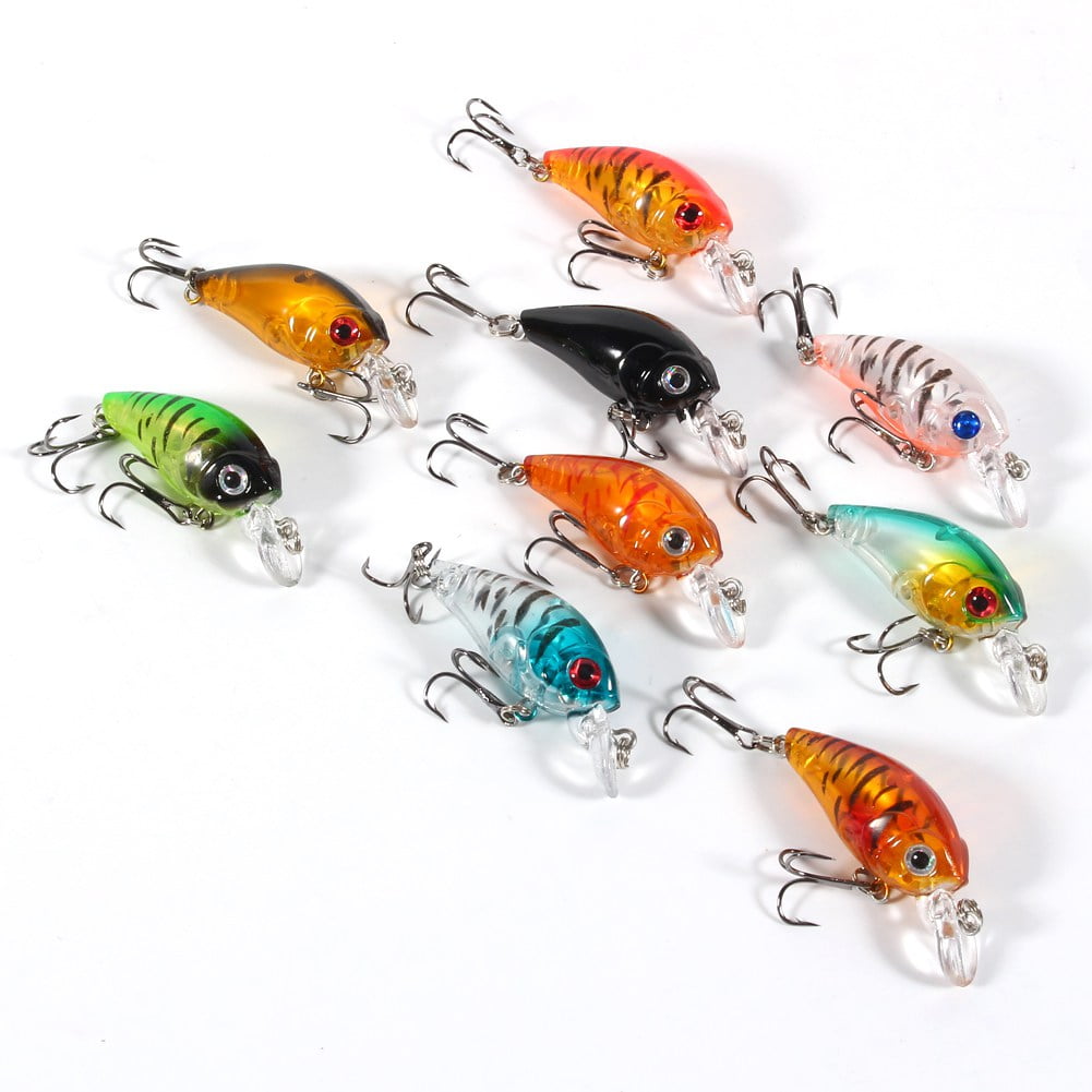 ASHATA 9 Pieces/Bag Plastic Fishing Lures Hook Bass Small Fat Crankbait Tackle 4.5cm/4g, Nine Different Colors, Crankbait Kit Set, Size: 1 Set