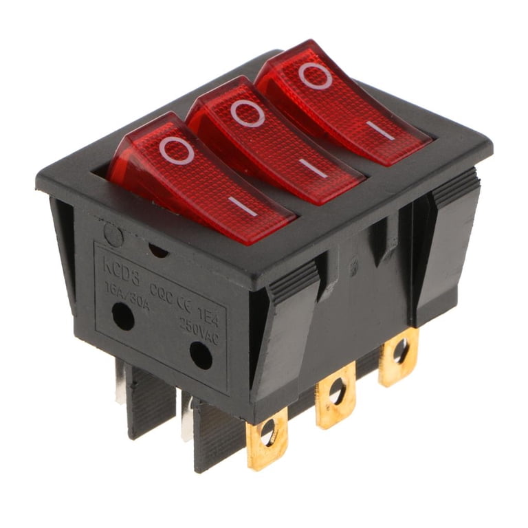 Produktbild von 5 Stück KCD3 Wippschalter – 9-polig, 16A/250V, 20A/125V, Rotlicht, 34x40 Mm – Für Haushaltsgeräte & Elektroautos