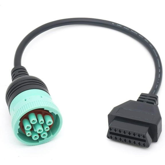 9 Pin Type 2 J1939 to 16 Pin Female OBD2 Adapter Cable for Heavy Duty Trucks, Green J1939 Diagnostic Connector Plug Work with Truck ELD GPS Trackers OBD Diagnostic Scanner Tool