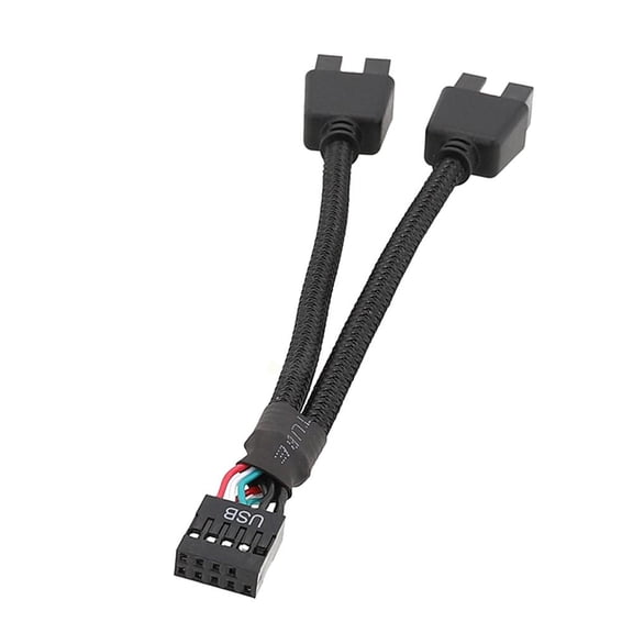 9-Pin USB Motherboard Extension Cable, 1 Female to 2 Male Splitter Y Cable, 15cm, Black, Shielded for Stable Data Transmission