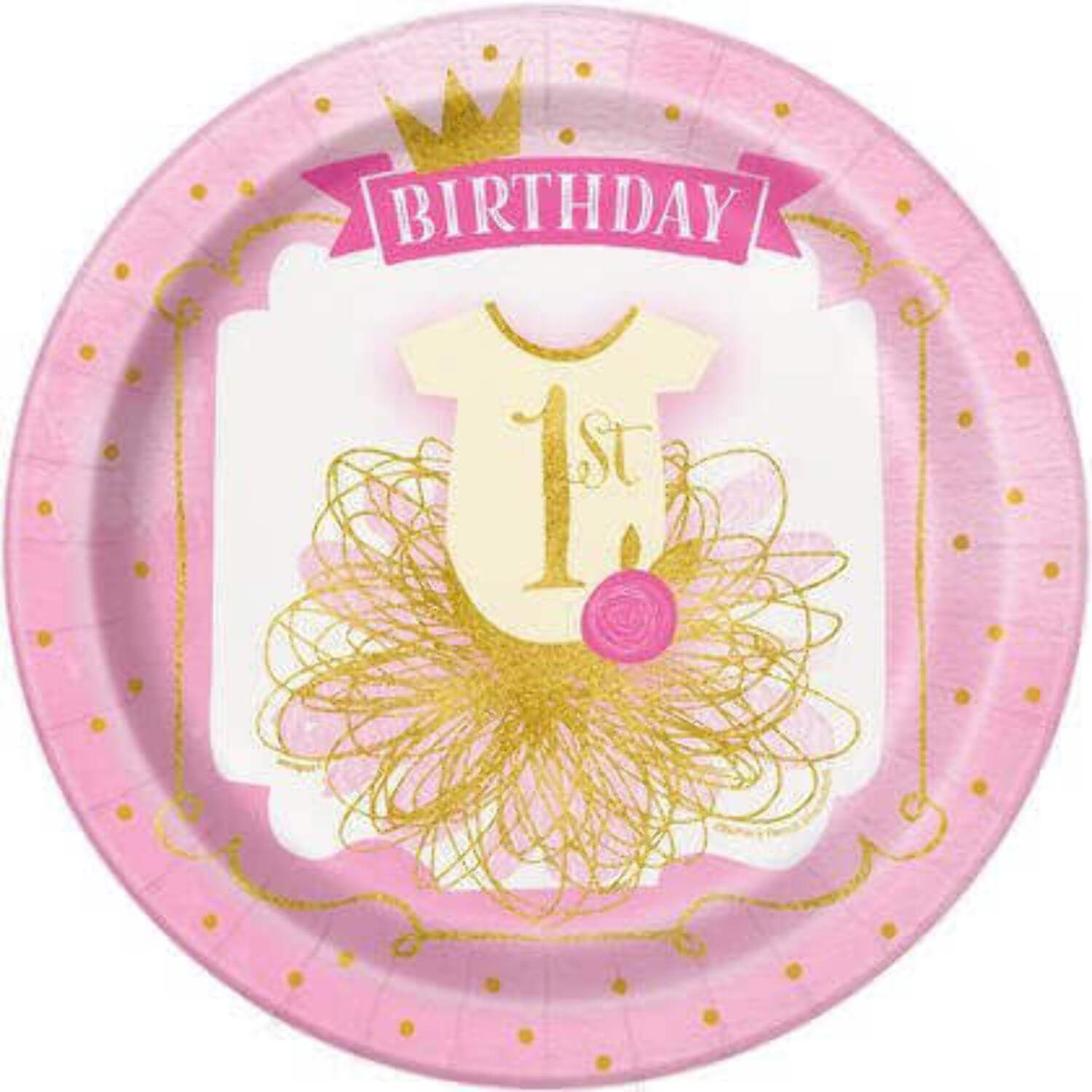 9" Pink and Gold Girls First Birthday Party Plates, 8ct - image 1 of 4