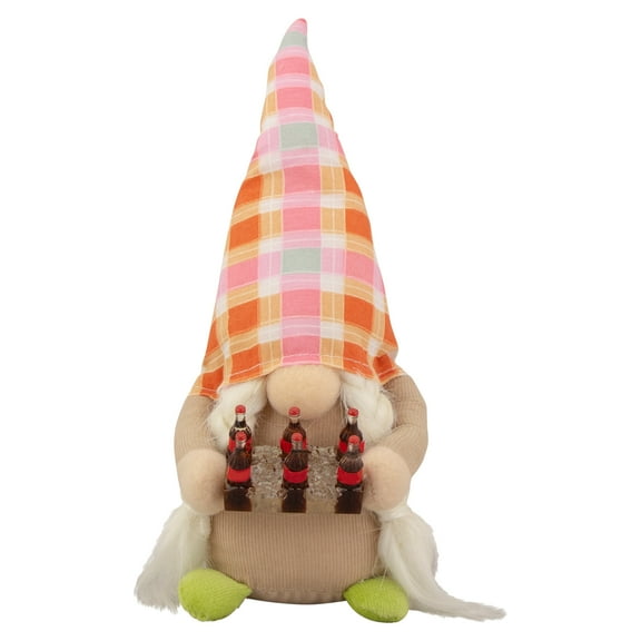 Northlight 9" Pink and Orange Plaid Springtime Gnome