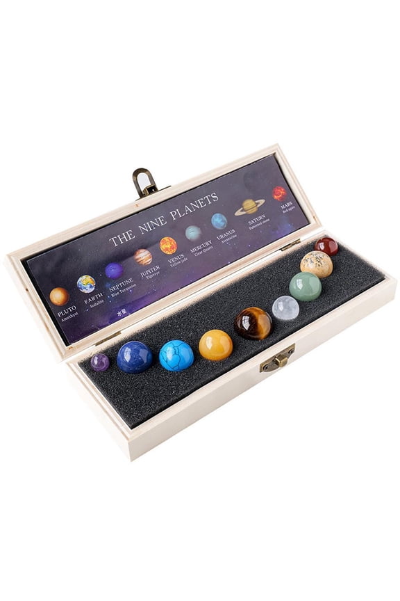 9 Planets Solar System Crystal Ball Set - Natural Gemstone Celestial Decor for Space Lovers, Desk Ornament