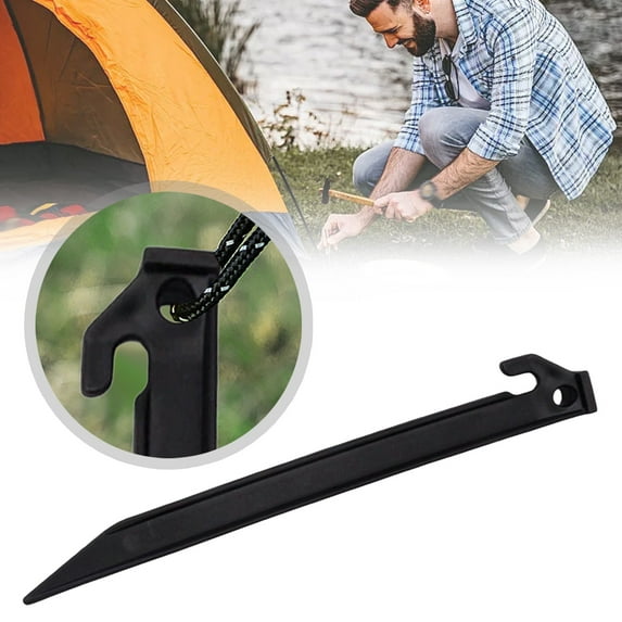 9'' Plastic Tent Stakes, 1Pc Tent Stakes Heavy Duty with Non-Slip Hook, Garden Stakes Ground Stakes, Stakes for Inflatables Awning Camping Caravan, Tent Pegs for Camping, Outdoor Lawn&Beach, Black
