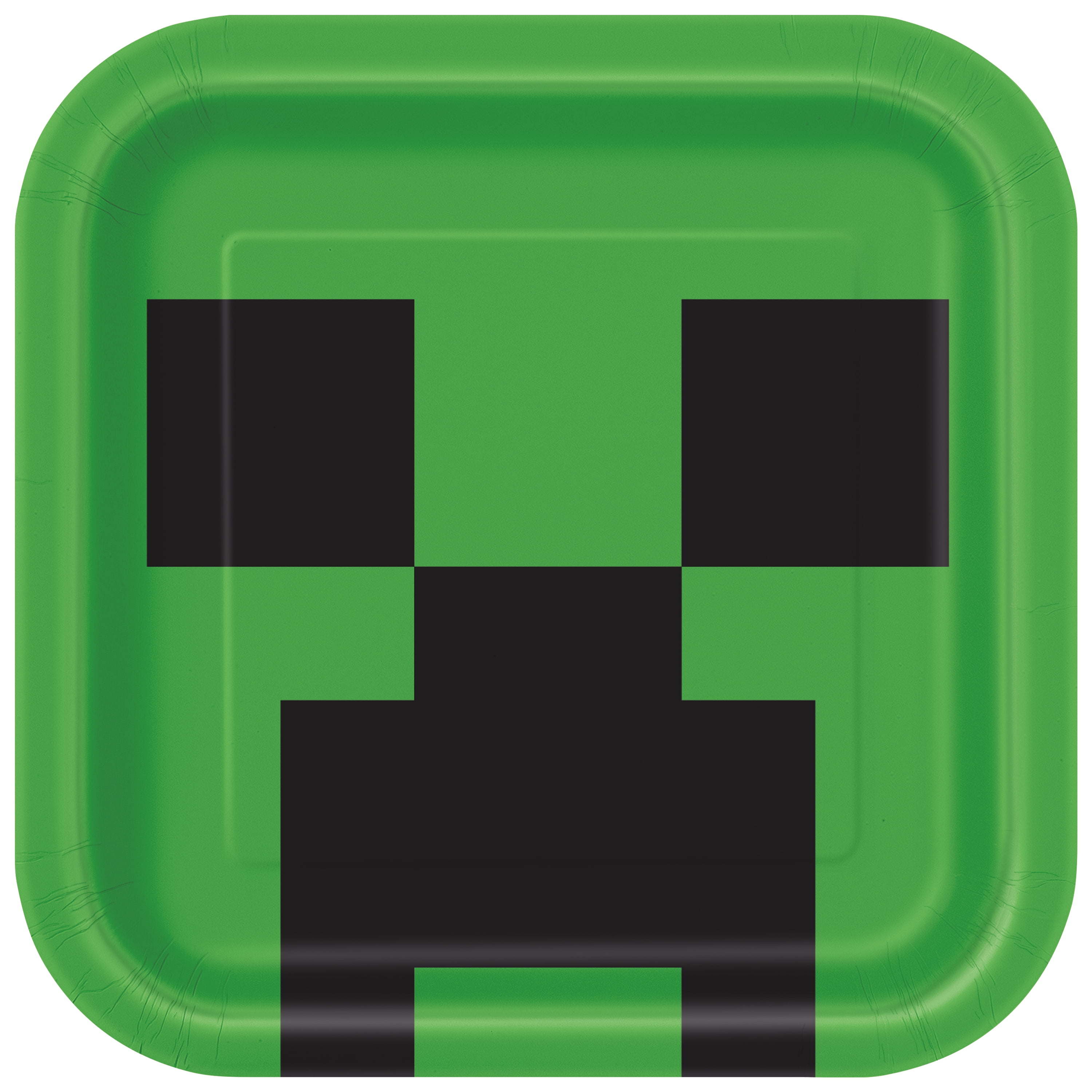 Minecraft Creeper Face Square 9" Dinner Plates, 8ct