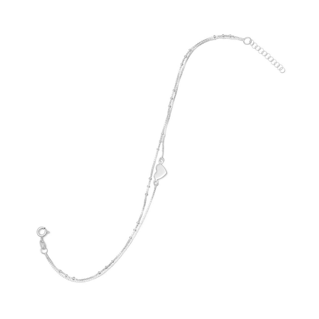 9 Plus 1 Inch Extention Double Strand Sterling Silver Box Chain Anklet - 9 Inch