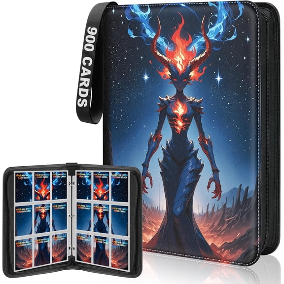 9-Pocket Card Binder, 3 Ring Trading Card Holder Album, 900 Cards Large Zipper Collection Binder Premium Card Storage Organizer for Sports, Baseball, Photocard, Football, Game,Black Sky
