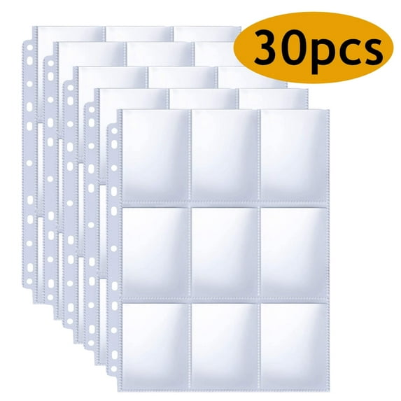 9 Pocket Page Protector, Trading Card Sleeves Pages Card Binder Baseball Card Sheets for Standard Size Cards, Coupon, Sport Cards, Game Cards, Business Cards One-sided 30Pcs