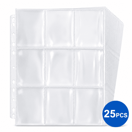 9 Pocket Page Protector, Trading Card Sleeves Pages Card Binder Double-sided Baseball Card Sheets for Standard Size Cards, Coupon, Sport Cards, Game Cards, Business Cards 25Pcs