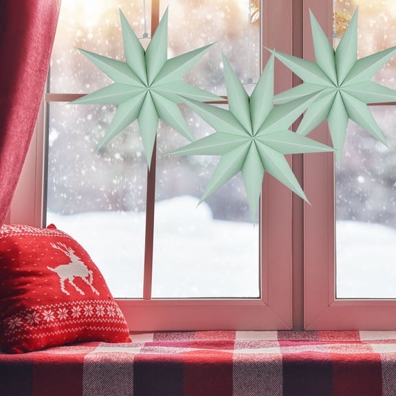 9-Pointed Black Paper Star Hanging Decorations, 12 Inch Christmas Birthday Home Holiday Decor, Set of 5 Intricate Cut-Out Paper Stars for Wall or Ceiling