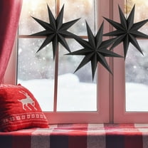 9-Pointed Black Paper Star Hanging Decorations, 12 Inch Christmas Birthday Home Holiday Decor, Set of 5 Intricate Cut-Out Paper Stars for Wall or Ceiling