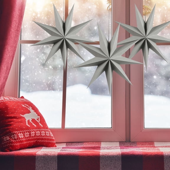 9 Pointed Paper Star Lantern 17.7 Inch, Black Hanging Paper Decoration Light for Christmas, Birthday, Wedding & Home Holiday Décor Grey