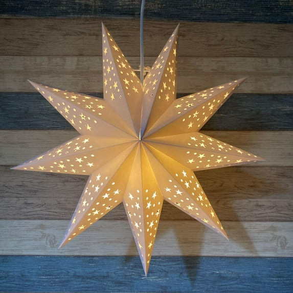 9-Pointed Star Light Lampshade - Hanging Pendant Decor, Translucent Material for LED String Lights, Festive Ambiance for Home, Bedroom, Party & Holiday Displays, Easy-Install Design, 13.78in, White
