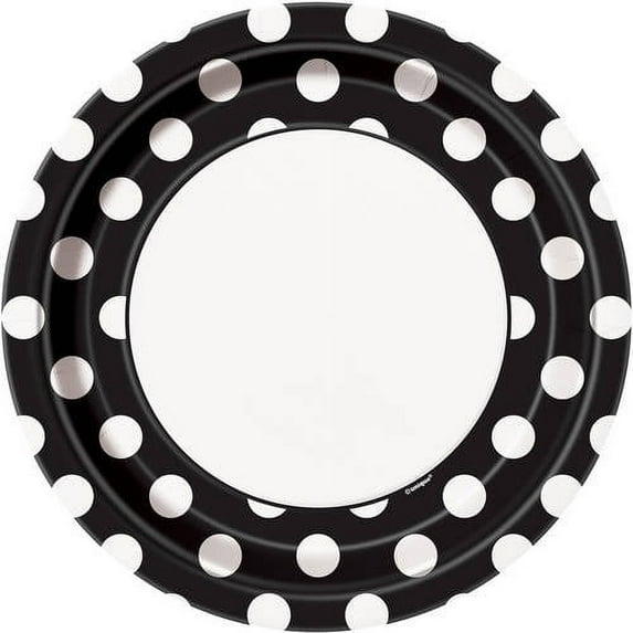9" Polka Dot Paper Dinner Plates, Black, 8ct