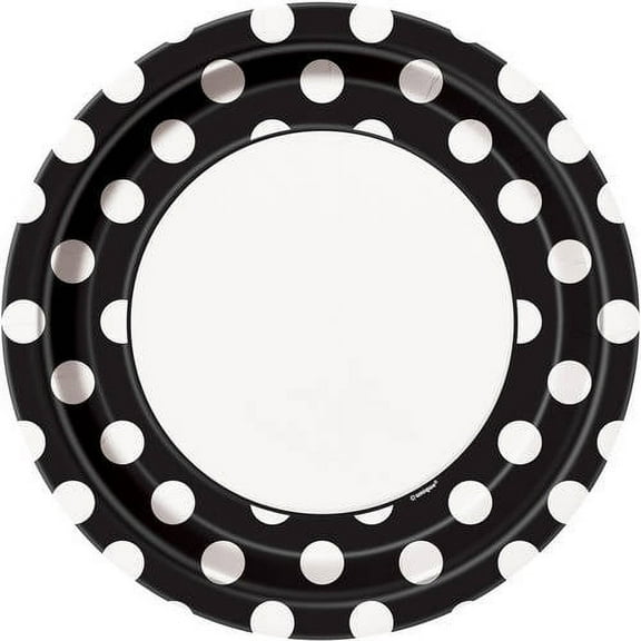9" Polka Dot Paper Dinner Plates, Black, 8ct