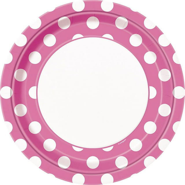 9" Polka Dot Paper Dinner Plates, Pink, 8ct