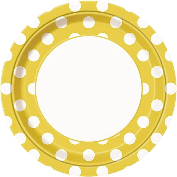 9" Polka Dot Paper Dinner Plates, Yellow, 8ct