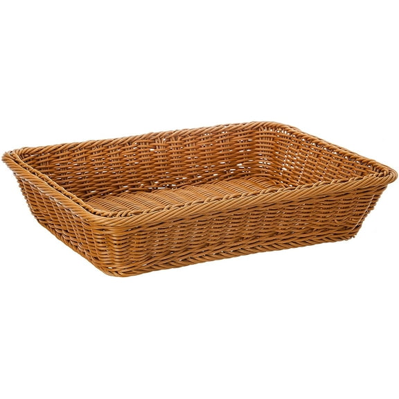 9" Poly-Wicker Bread Basket, Long Woven Tabletop Food Fruit Vegetables Serving Basket, Restaurant Serving, Honey Brown