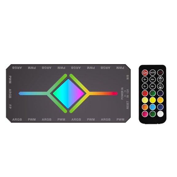9-Port ARGB & PWM Fan Hub for Desktop PC Case, 5V 3-Pin Addressable RGB & 4-Pin PWM Splitter, SATA Powered, Compatible with ATX/Micro ATX/Mini ITX Motherboards