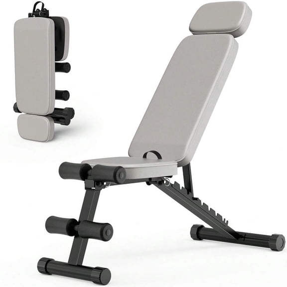 9 Positions Adjustable Weight Bench, Foldable Workout Bench Weight Bench For Home Gym Full Body Strength Training, Support Up To 800lbs, Grey
