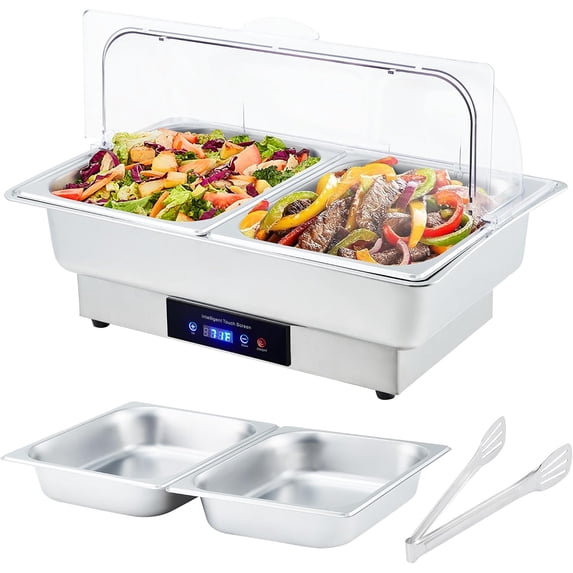 9 QT Electric Double Compartment Chafing Dish, Stainless Steel Food ...