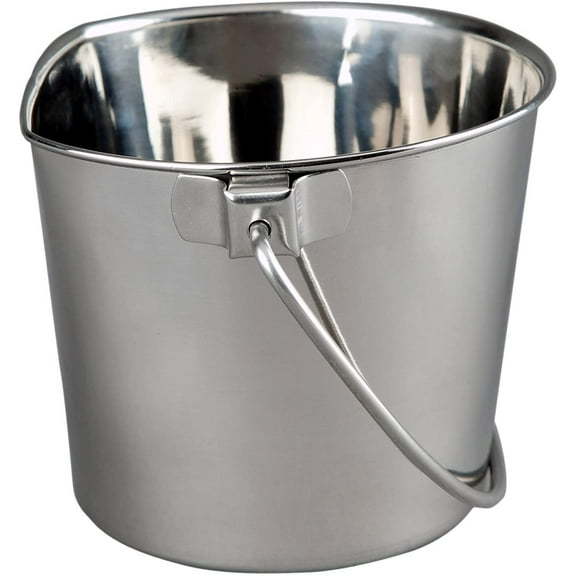 9 Quart Heavy Duty Stainless Steel Flat Side Bucket for Pets
