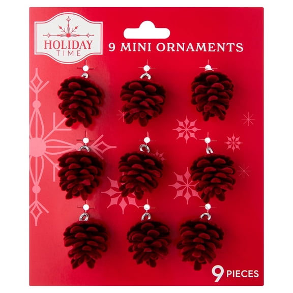 9-Count Red Velvet-Feel Pinecone Mini Christmas Ornaments, 1", by Holiday Time