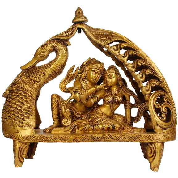 9" Radha Krishna Swan Boat In Brass | Handmade | Made In India