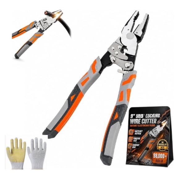 9" Ratchet Self-Locking Wire Cutter, Heavy Duty Cable Cutter Pliers, Electrician Wire Cutting Tool with Non-Slip Handle for Electrical Wiring & DIY