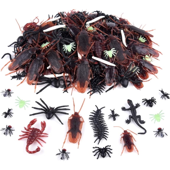 9 Realistic Bug Types New Realistic Plastic Bugs Halloween Party Prank Joke Toys 180 Pcs , Multi-Size - Spiders, Roaches & More for Halloween