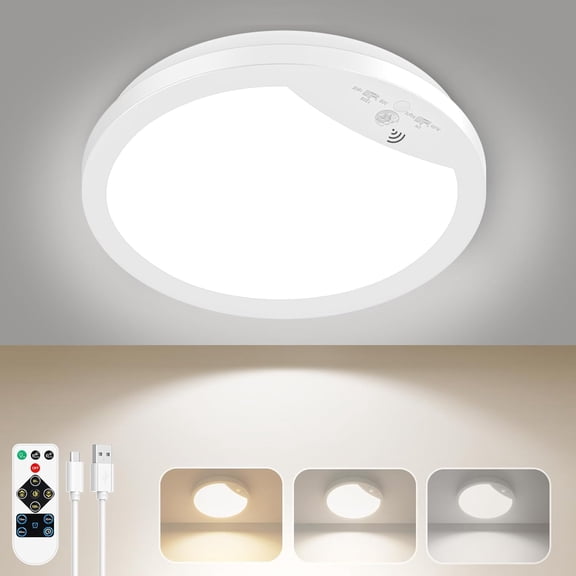 9" Rechargeable Motion Sensor Ceiling Light with Remote, Wireless LED Ceiling Light Battery Operated, No Wiring Battery Powered Ceiling Lights for Closet Shower Stairs Pantry Hallway, 3CCT