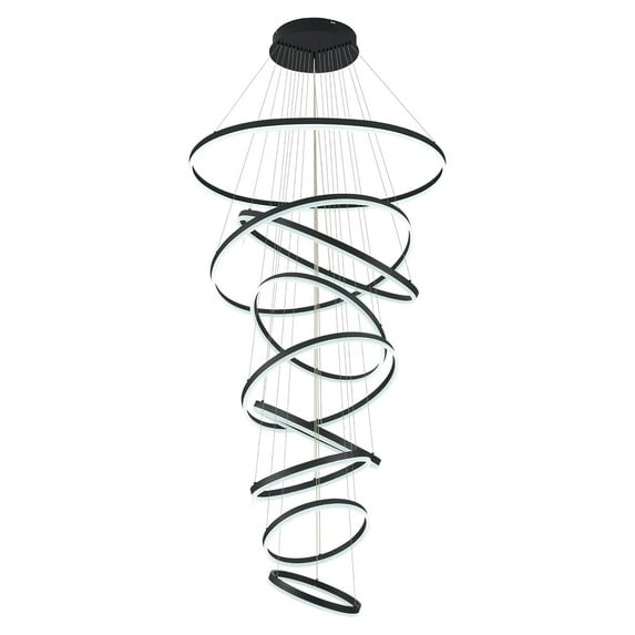 9-Rings D39.4" Modern LED Chandelier Black Dimmable High Ceiling Foyer Chandeliers Entryway with Remote Control for Staircase Entryway Living Room Foyer, 3000K-6500K
