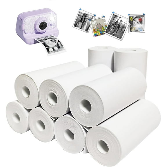 9 Roll Printer Paper for Kids Instant Print Camera, HD Printing Thermal Print Paper Set Photo Printer Thermal Paper Rolls, Refill Replace Camera Printer Paper White