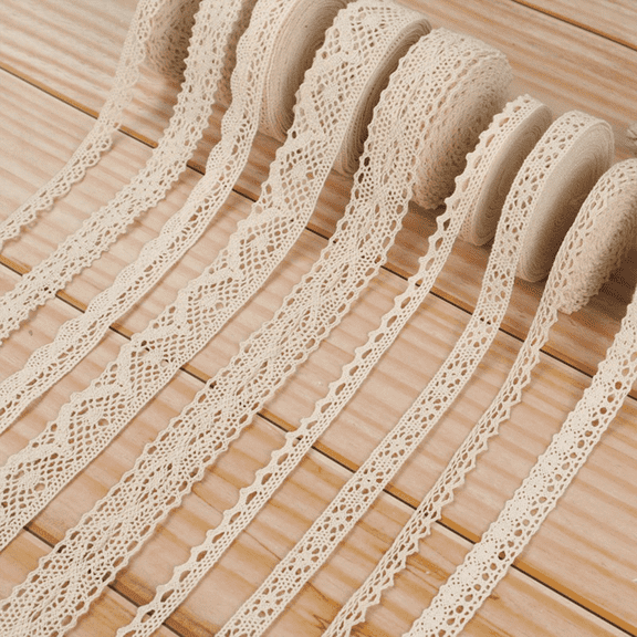 9 Rolls Beige Lace Ribbon Vintage Sewing Crochet Ribbon Trimming for DIY Scrapbooking Wedding Crafts Supply 50 Yards