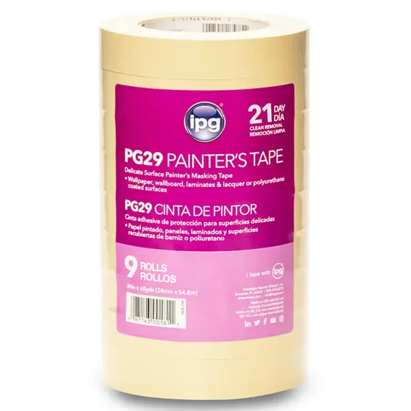 9-Rolls of .94" x 60Yds IPG PG29 Tan ProMask PG29 Low-Tack Masking Tape, 1 Contractor Pack