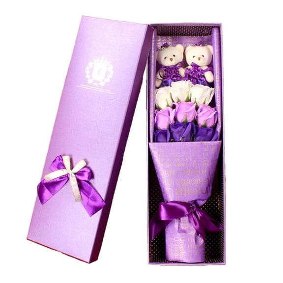9 Rose Soap Flowers Bear Bouquet Present Box Women's Day Present