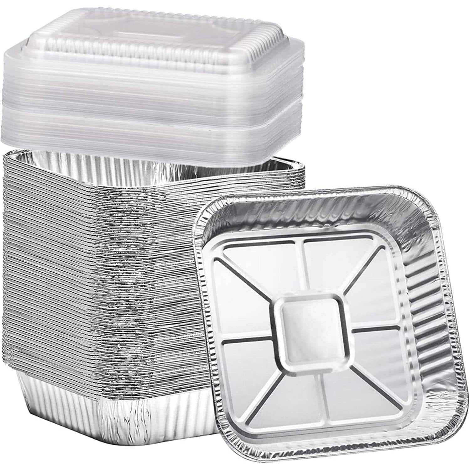 Square Aluminum Baking Pans with Lids (30Pack, 8x8”) Premium