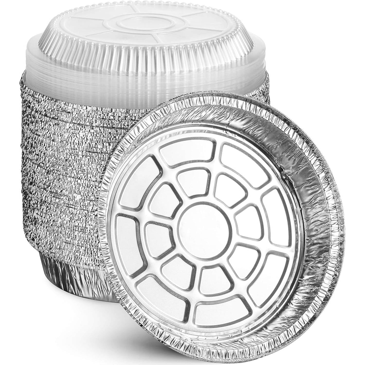 9” Round Aluminum Foil Pans with Clear Lids, Disposable Tin Foil Cake