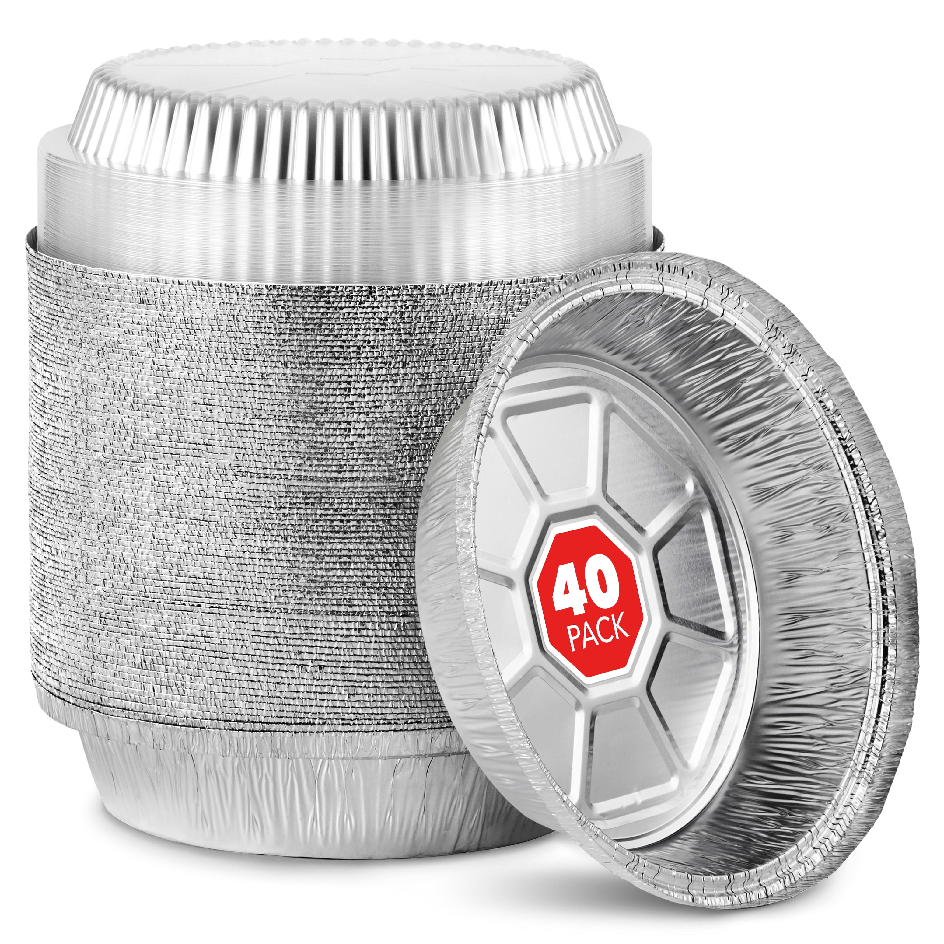 9" Round Aluminum Foil Pans With Lids (40 Pack) Pie Tins Disposable 9 Inch With Lid, To-Go Containers For Pies, Cheesecake, Cinnamon Rolls, Flan, 2" Deep Dish Cake Pan For Holidays