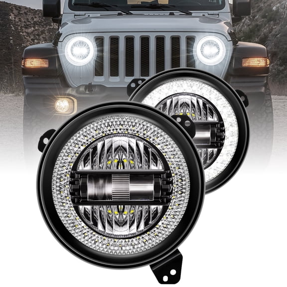 9" Round LED Headlights Replacement for Jeep Wrangler JL Gladiator JT 2018+ [DOT] [Black-Finish] [HALO DRL] [Plug n Play] [IP67 Waterproof] Compatible with Jeep Wrangler JL Gladiator Accessories