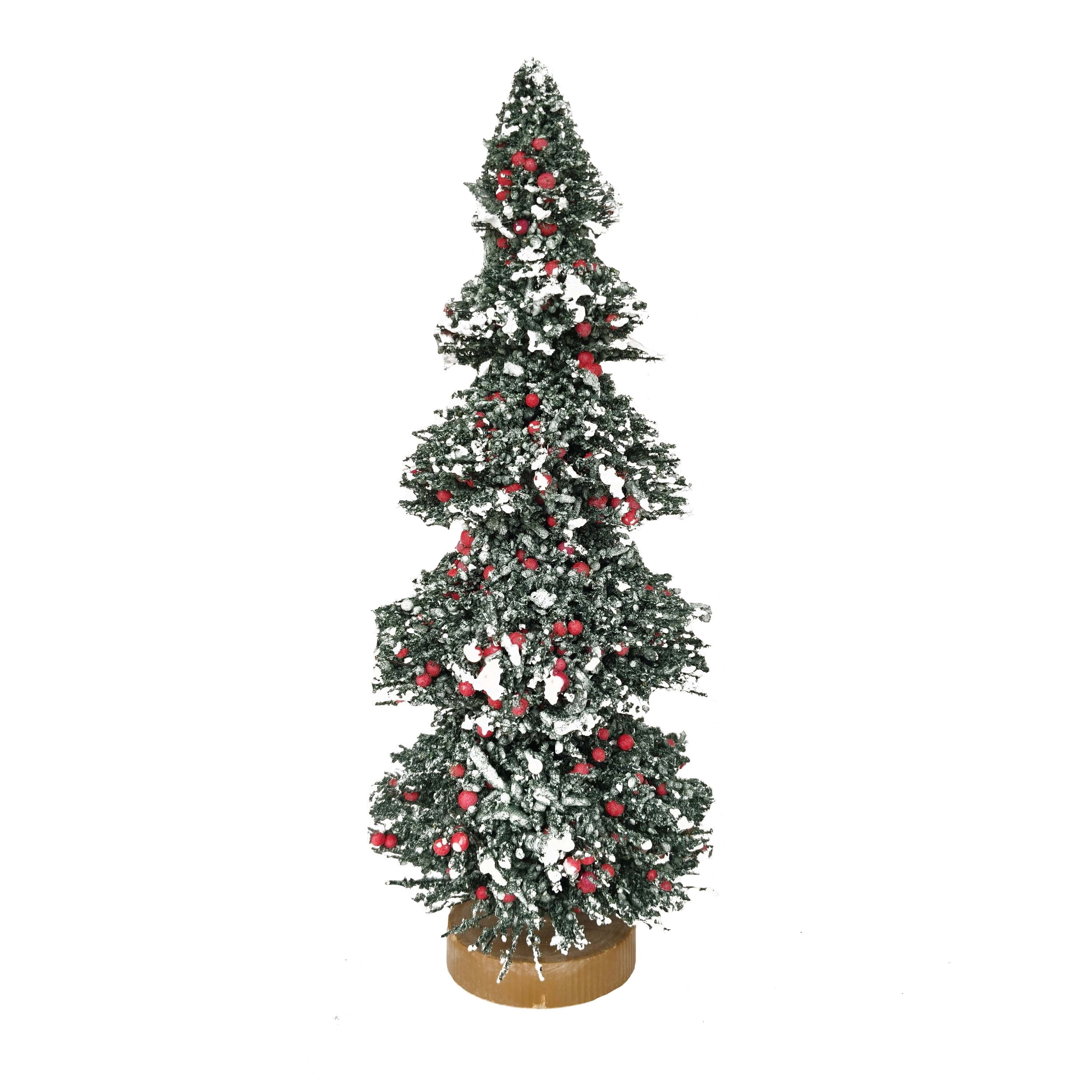 Christmas Village Snow and Berry Pine Tree, Multicolor, Multicolor, 9", by Holiday Time