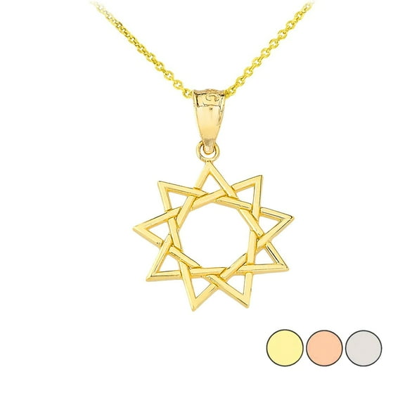 9 STAR BAHA'I PENDANT NECKLACE IN GOLD (YELLOW/ ROSE/WHITE) : 10K Pendant with 18" chain