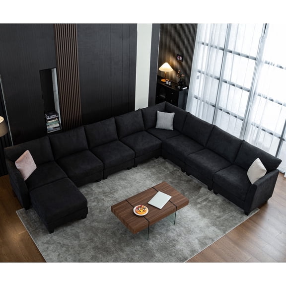 9-Seat L-Shaped Modular Sectional Sofa with Storage Ottoman & USB, Modern Oversized Corner Couch for Living Room