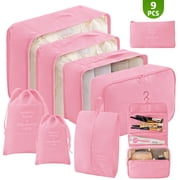 9 Set Packing Cubes for Travel, Durable Luggage Organizer Set with Hanging Toiletry Bag & Shoe Bag, Perfect Gift for Women Mom, Vacation Essentials for Travel A