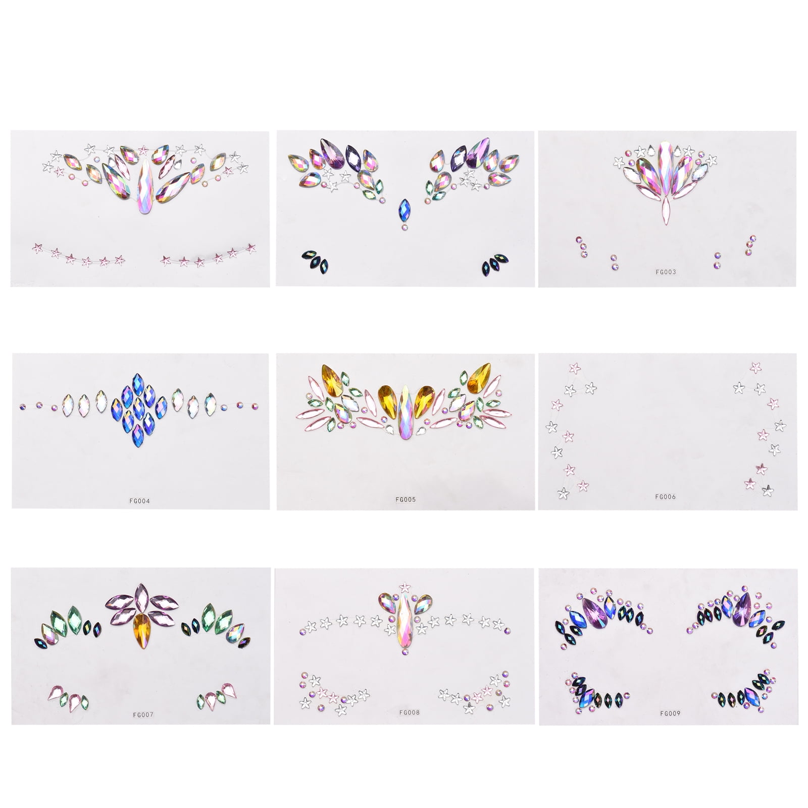 9 Sets DIY Face Stickers Gems Mermaid Face Jewels Stick On Crystal