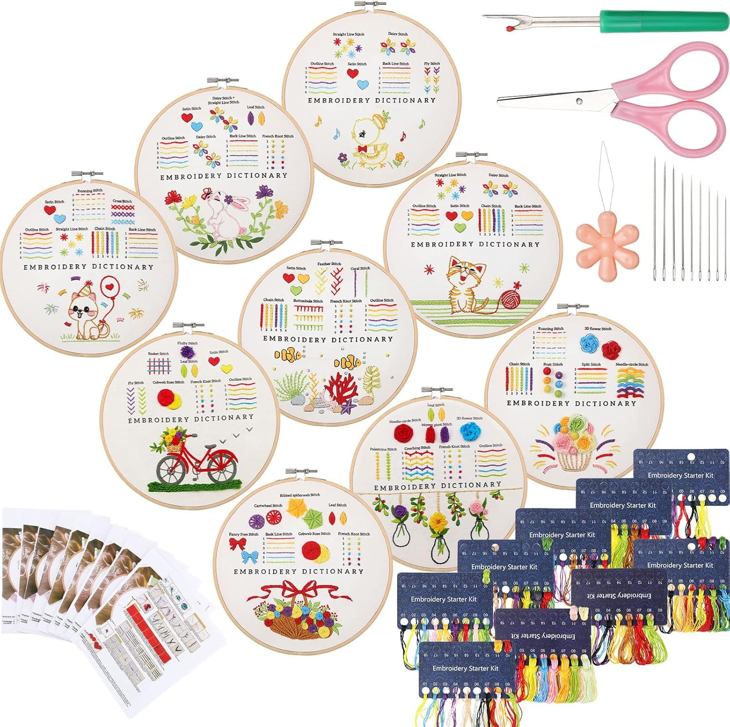 9 Sets Embroidery Kit for Beginners Adults Cross Stitch Needlepoint Kits for Stamped Craft Lover(Lovely)